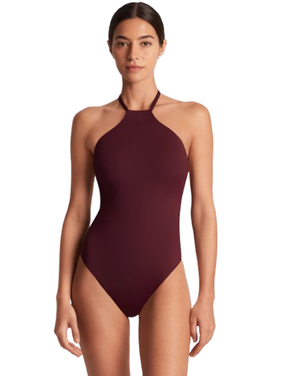 LAUREN RALPH LAUREN High Neck Swimsuit Size 8 Red Claret Beach Club Solids NWT